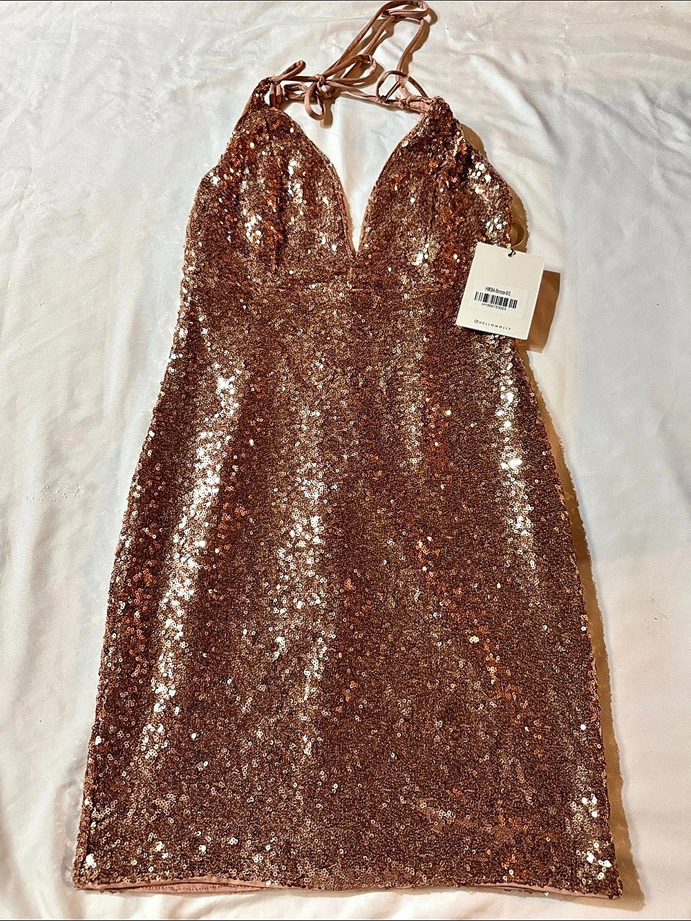 Hello Molly HM084-Bronze Sequin Mini Dress in Brown Size Small NWT